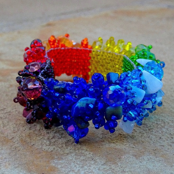 Rainbow Crystal Beaded Colorful Pride Magnetic Closure Statement Bracelet :) - Picture 6 of 10